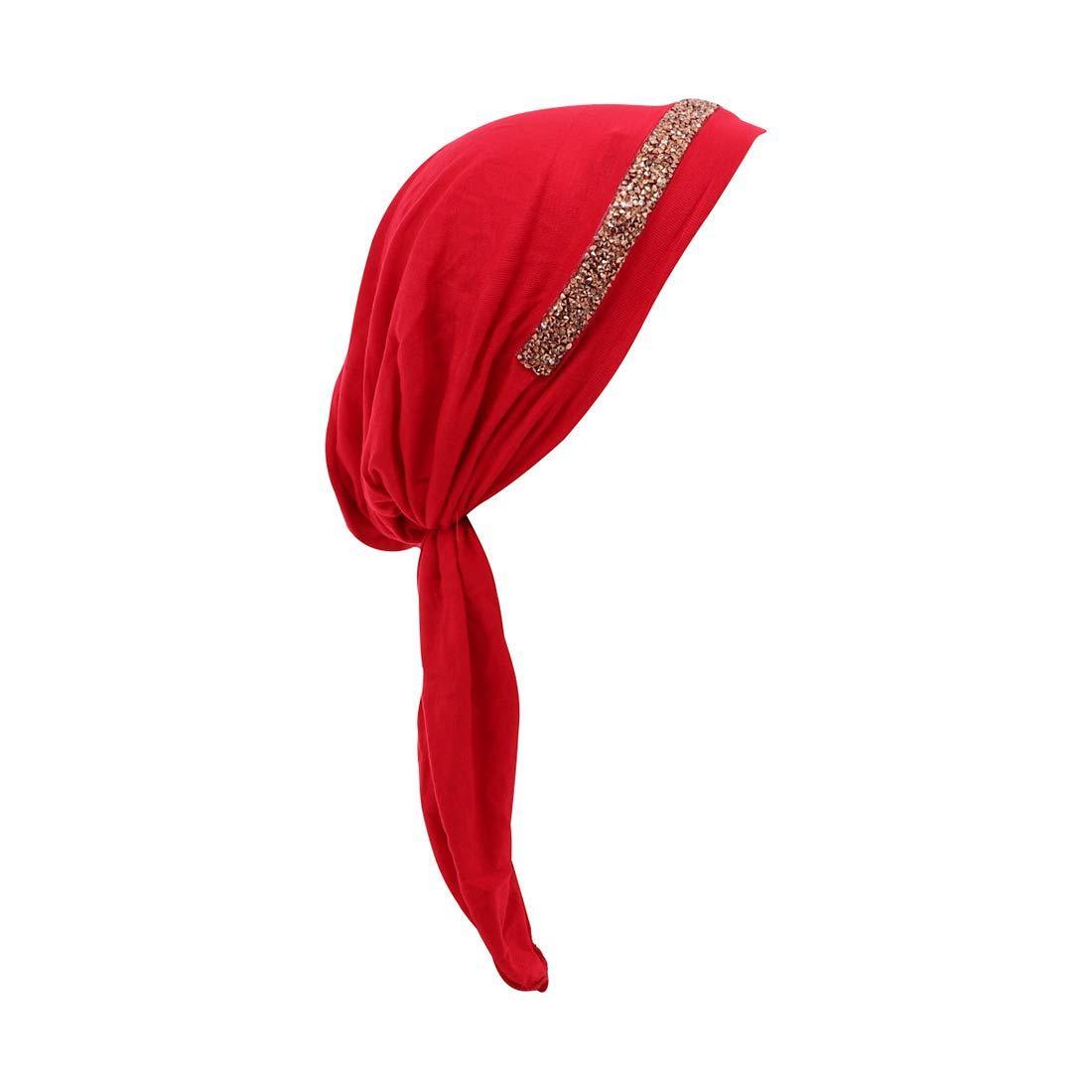 Pretied Headscarf Chemo Cap Modesty with Rose Gem Band