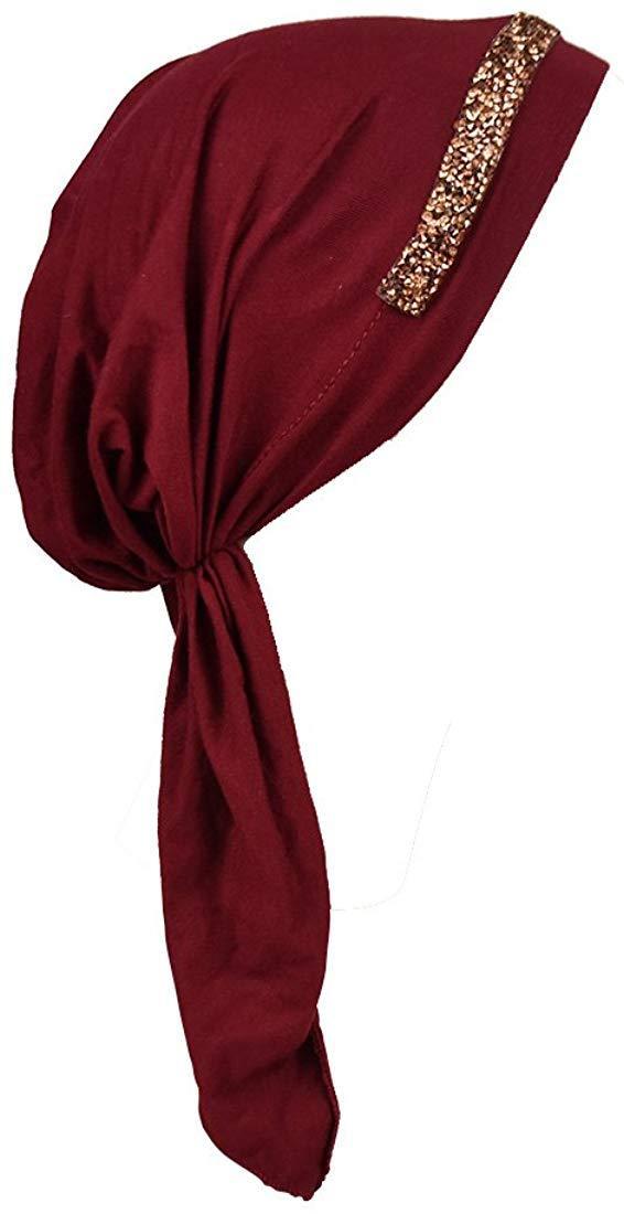 Pretied Headscarf Chemo Cap Modesty with Rose Gem Band