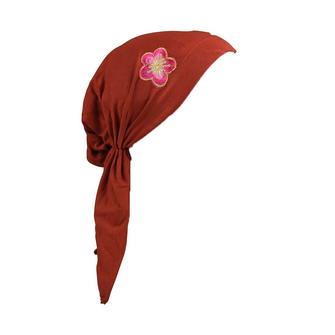 Pretied Headscarf Chemo Cap Modesty Scarf with Pink and Gold Flower