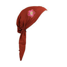 Load image into Gallery viewer, Pretied Headscarf Chemo Cap Modesty Scarf with Pink and Gold Flower