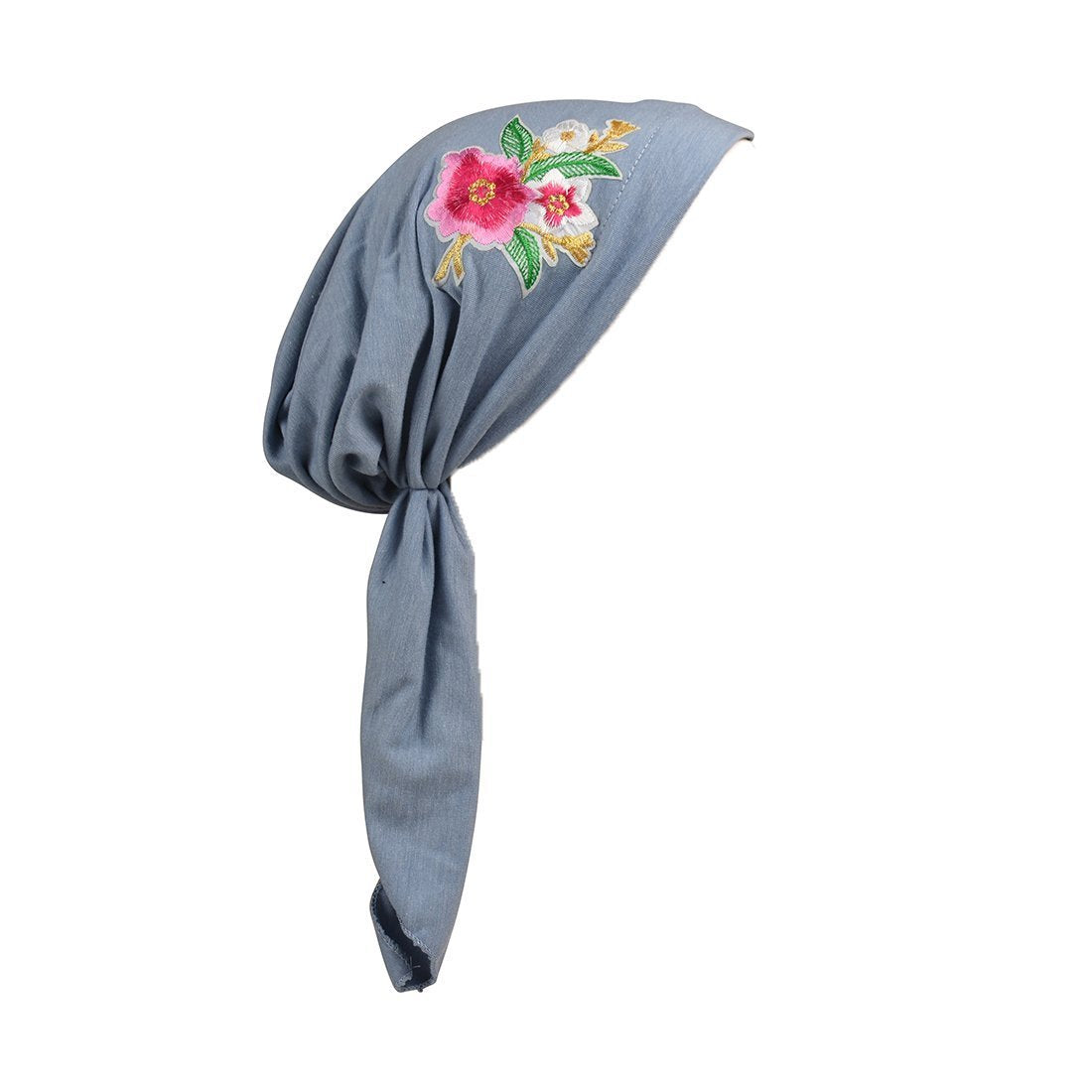 Pretied Headscarf Chemo Cap Modesty with Pink Flower Bouquet