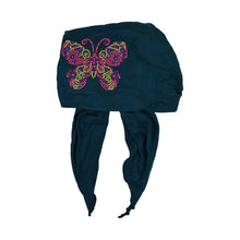 Load image into Gallery viewer, Kids Pretied Head Scarf with Bright Neon Butterfly Studs