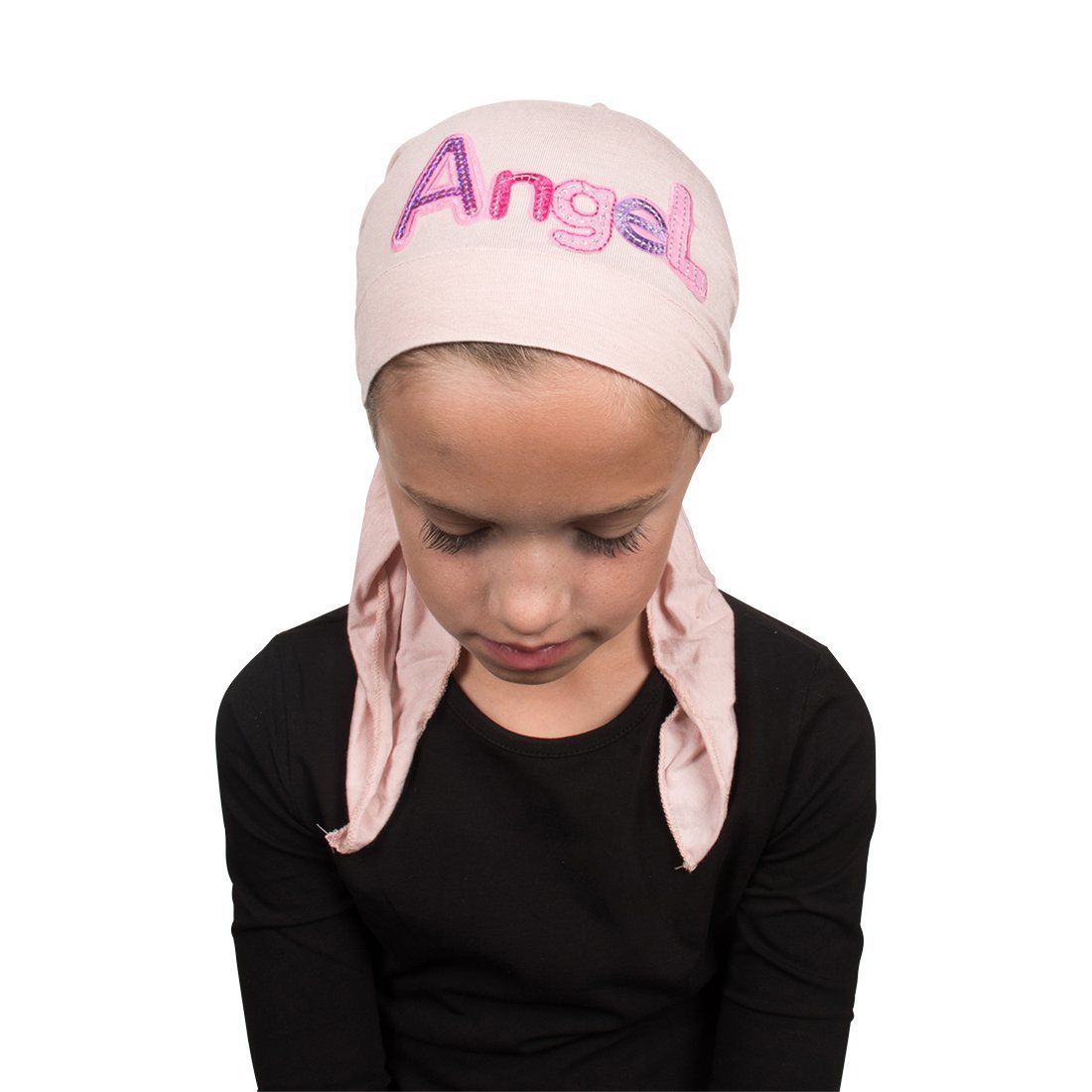 Pink Angel Applique on Child's Pretied Head Scarf Cancer Cap