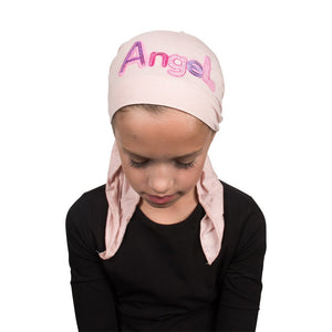 Pink Angel Applique on Child's Pretied Head Scarf Cancer Cap