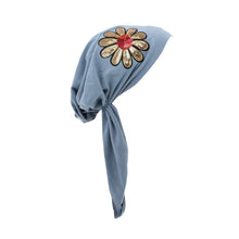 Load image into Gallery viewer, Landana Headscarves Pretied with Large Gold &amp; Red Flower