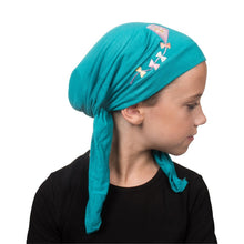 Load image into Gallery viewer, Kite Applique on Child&#39;s Pretied Head Scarf Cancer Cap