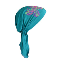 Load image into Gallery viewer, Kids Pretied Head Scarf with Bright Neon Butterfly Studs