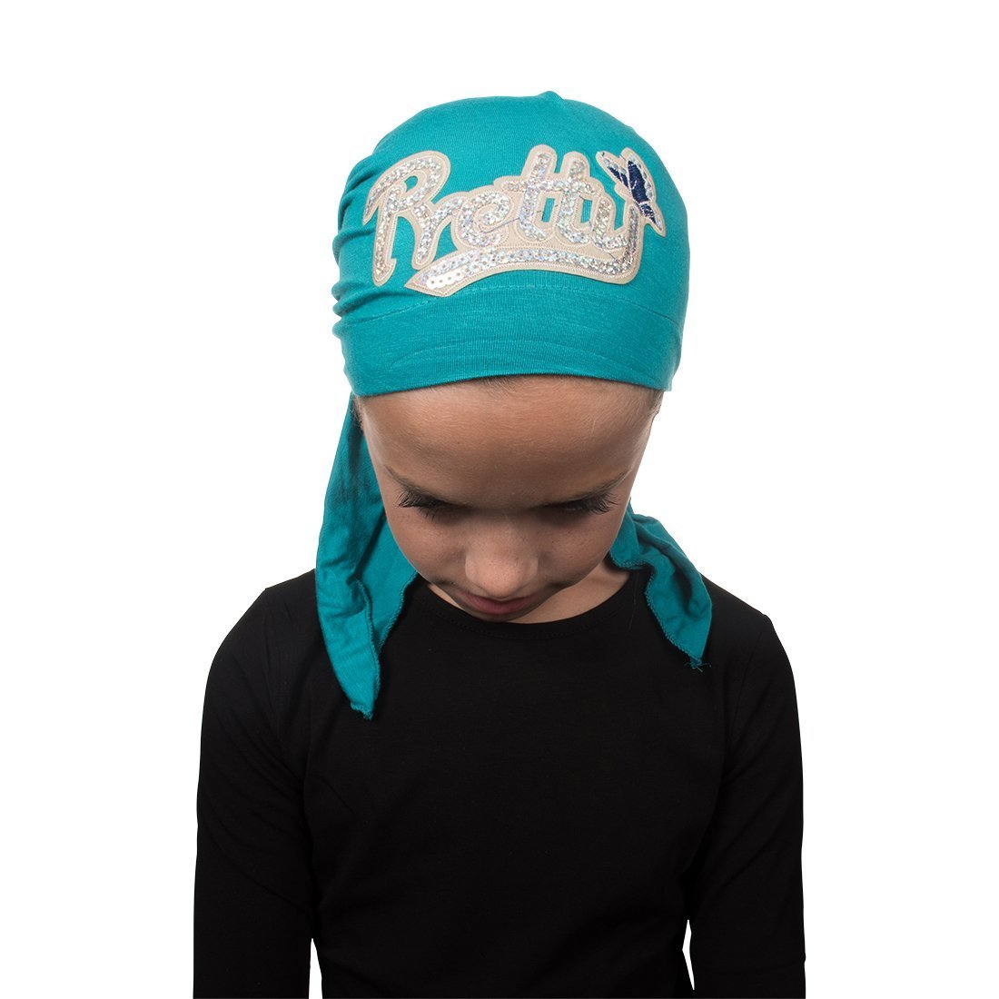 Sequin Pretty Applique on Child's Pretied Head Scarf Cancer Cap