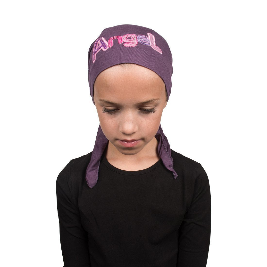 Pink Angel Applique on Child's Pretied Head Scarf Cancer Cap