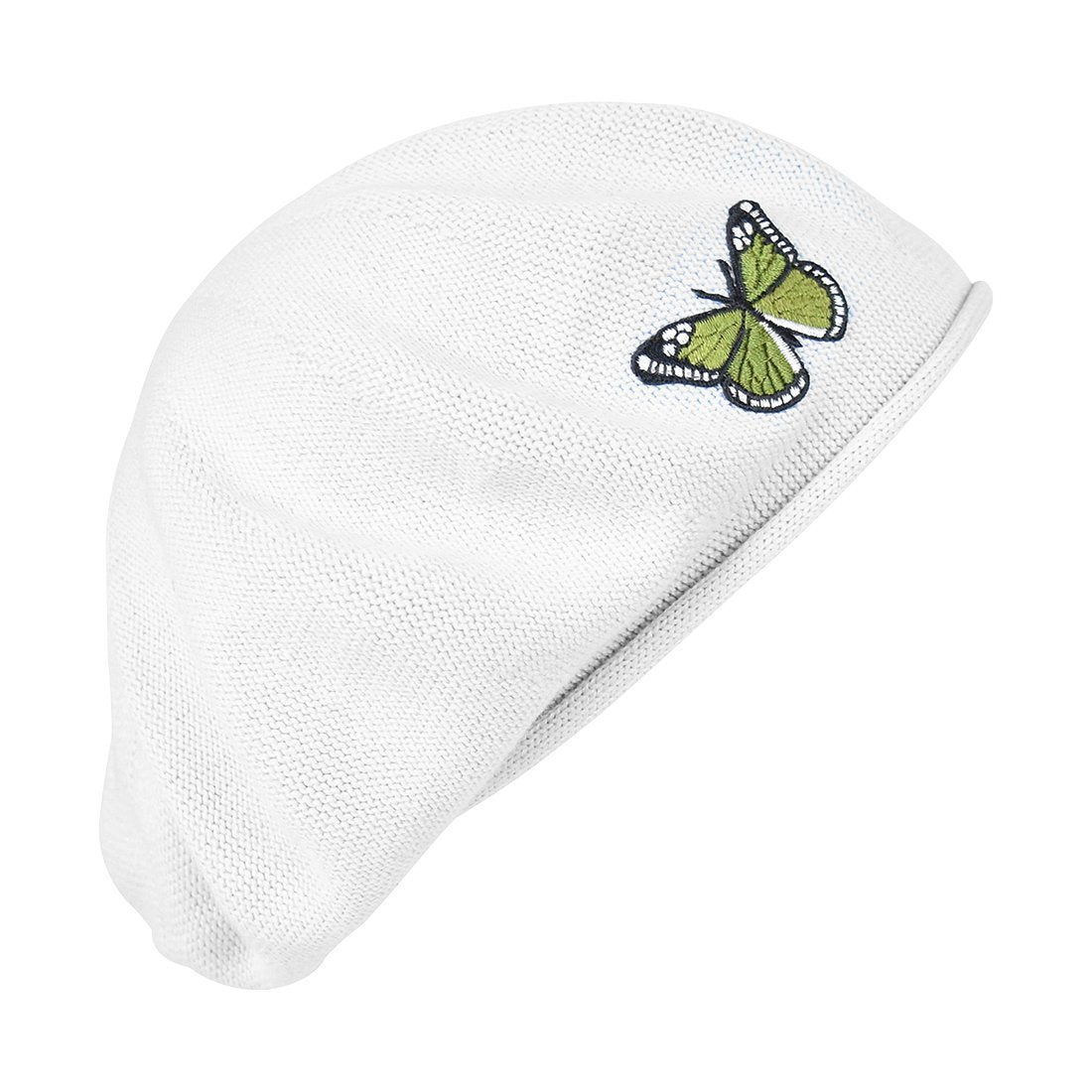 Green Butterfly on Beret for Women 100% Cotton-Green