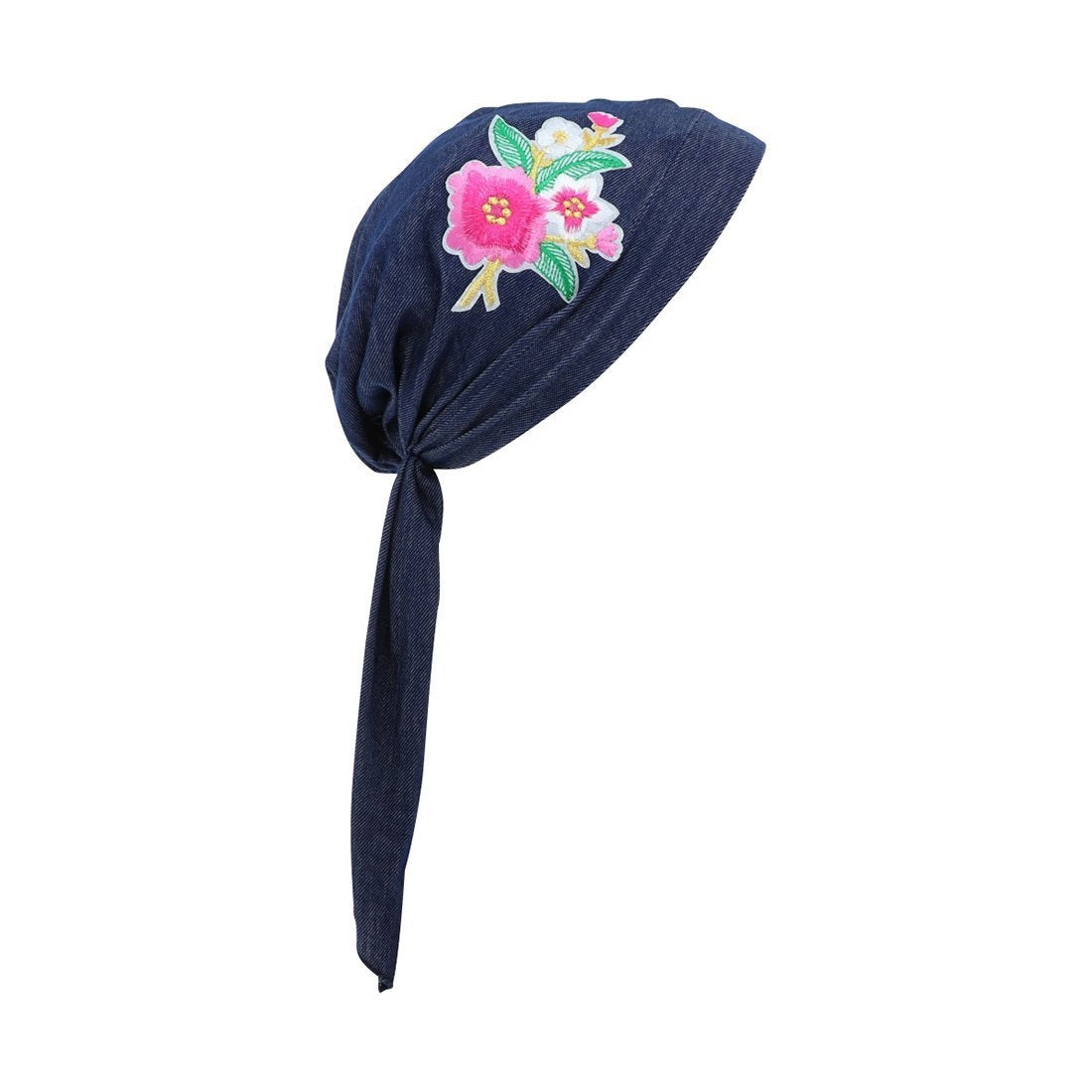 Pretied Headscarf Chemo Cap Modesty with Pink Flower Bouquet