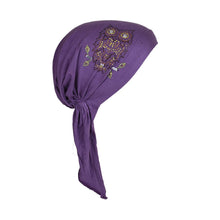 Load image into Gallery viewer, Owl Applique on Child&#39;s Pretied Head Scarf Cancer Cap