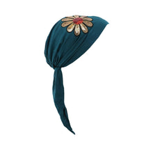 Load image into Gallery viewer, Landana Headscarves Pretied with Large Gold &amp; Red Flower