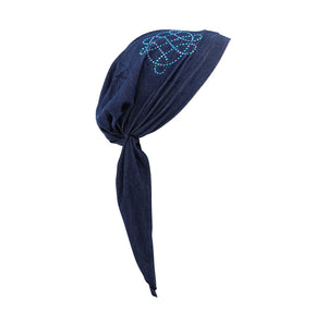 Pretied Head Scarf Chemo Cap Modesty - Swirl Applique