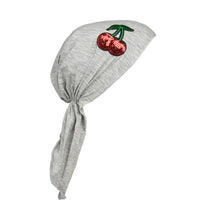 Load image into Gallery viewer, Sequin Cherries Applique on Child&#39;s Pretied Head Scarf Cancer Cap