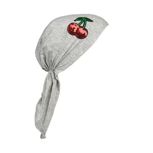 Sequin Cherries Applique on Child's Pretied Head Scarf Cancer Cap