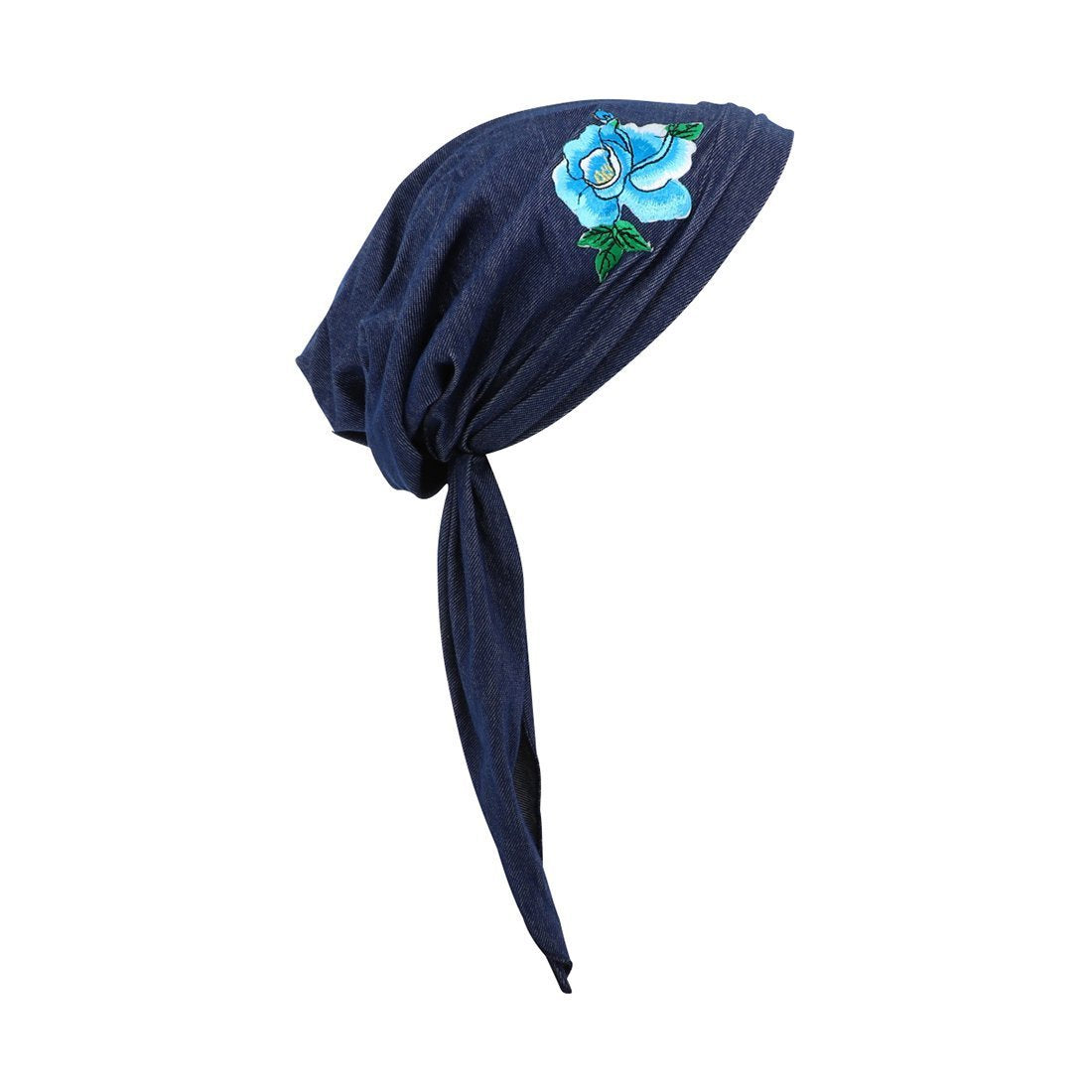 Pretied Bandana Cancer Hat Modesty Scarf with Blue Flower with Leaves