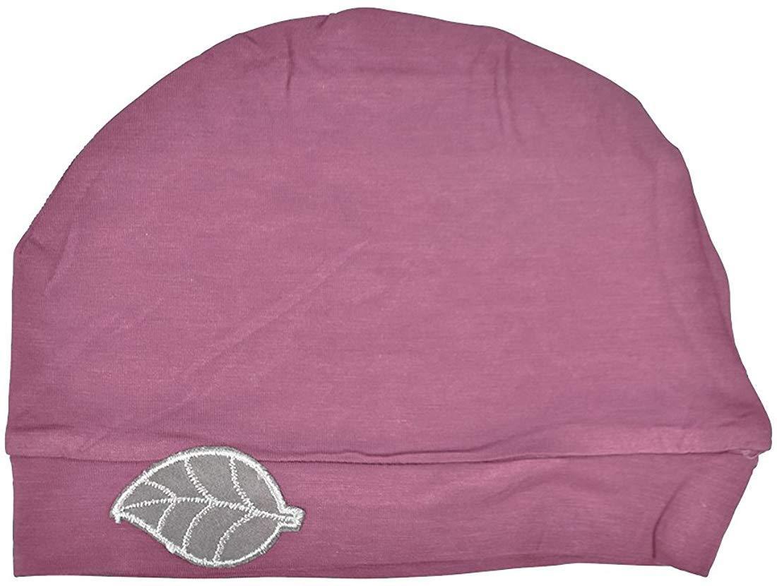 Womens Soft Sleep Cap Comfy Cancer Hat with Grey Leaf Applique