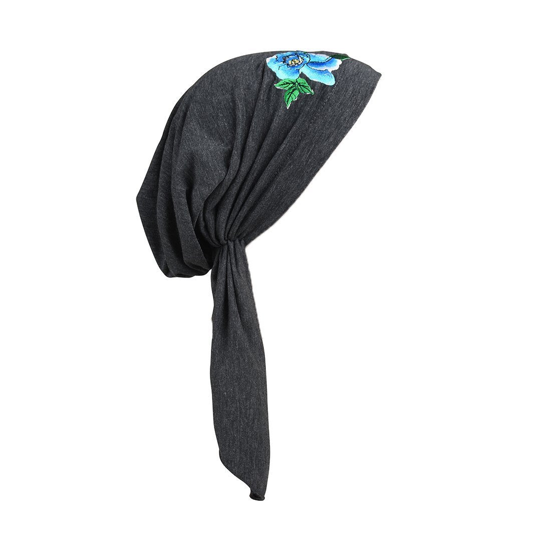 Pretied Bandana Cancer Hat Modesty Scarf with Blue Flower with Leaves