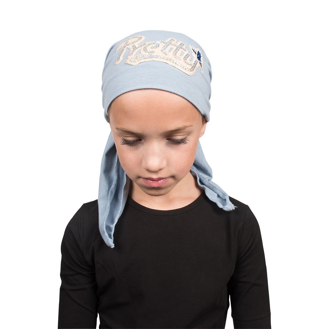 Sequin Pretty Applique on Child's Pretied Head Scarf Cancer Cap