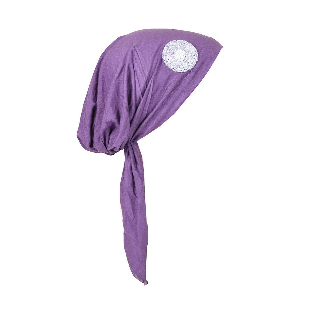 Pre Tied Bandana Turban Chemo Head Scarf with Lavender Bead Circle