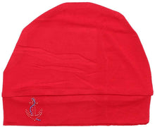 Load image into Gallery viewer, Chemo Beanie Sleep Cap with Red Stud Anchor Applique