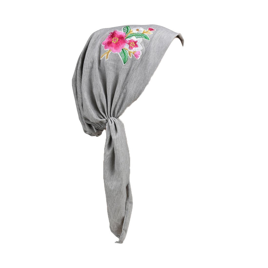 Pretied Headscarf Chemo Cap Modesty with Pink Flower Bouquet