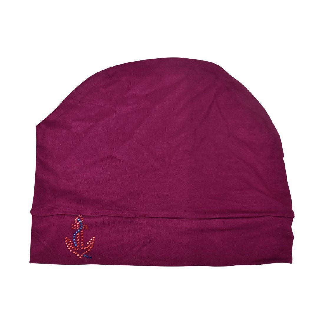 Chemo Beanie Sleep Cap with Red Stud Anchor Applique