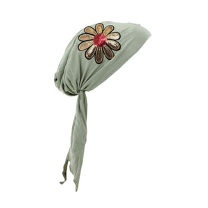 Landana Headscarves Pretied with Large Gold & Red Flower