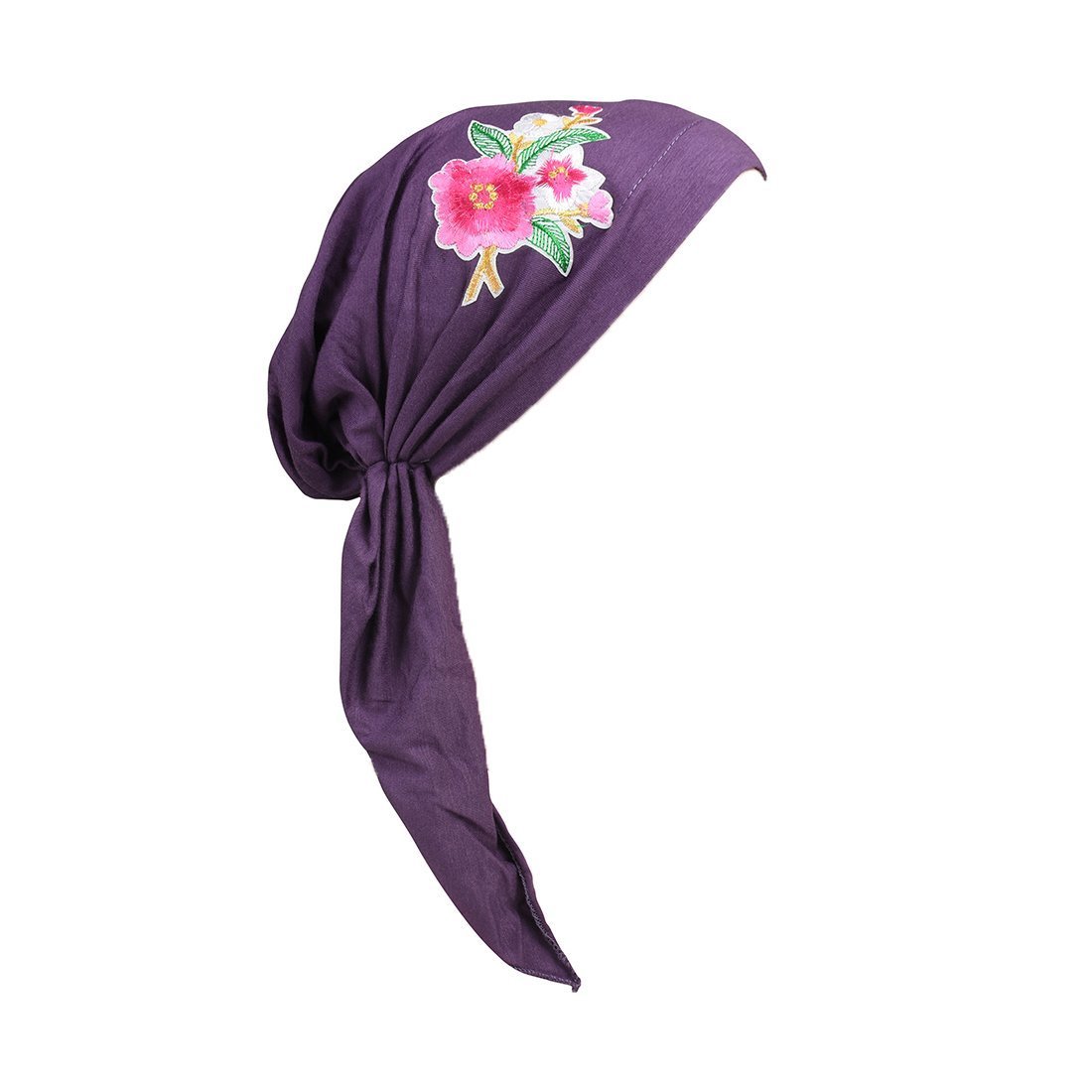 Pretied Headscarf Chemo Cap Modesty with Pink Flower Bouquet