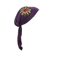 Load image into Gallery viewer, Landana Headscarves Pretied with Large Gold &amp; Red Flower