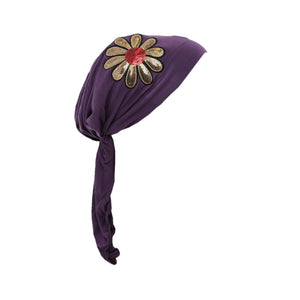 Landana Headscarves Pretied with Large Gold & Red Flower