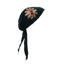 Load image into Gallery viewer, Landana Headscarves Pretied with Large Gold &amp; Red Flower