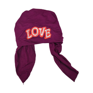 Sequin Love Applique on Child's Pretied Head Scarf Cancer Cap