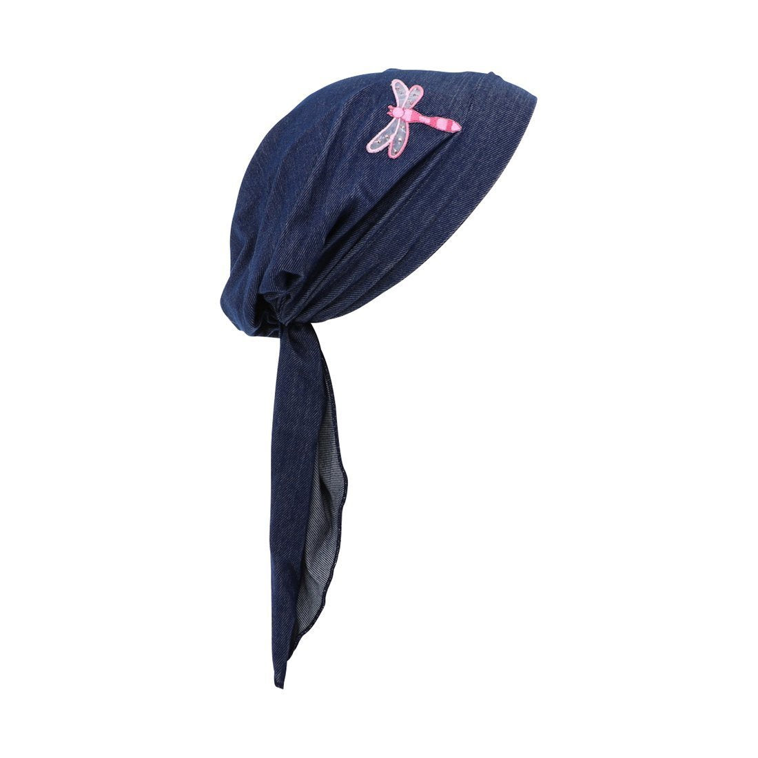 Pretied Bandana Cancer Scarf with Light Pink Dragonfly