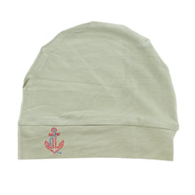 Load image into Gallery viewer, Chemo Beanie Sleep Cap with Red Stud Anchor Applique