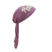 Load image into Gallery viewer, Sequin Pretty Applique on Child&#39;s Pretied Head Scarf Cancer Cap