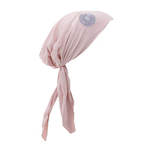 Load image into Gallery viewer, Pre Tied Bandana Turban Chemo Head Scarf with Lavender Bead Circle