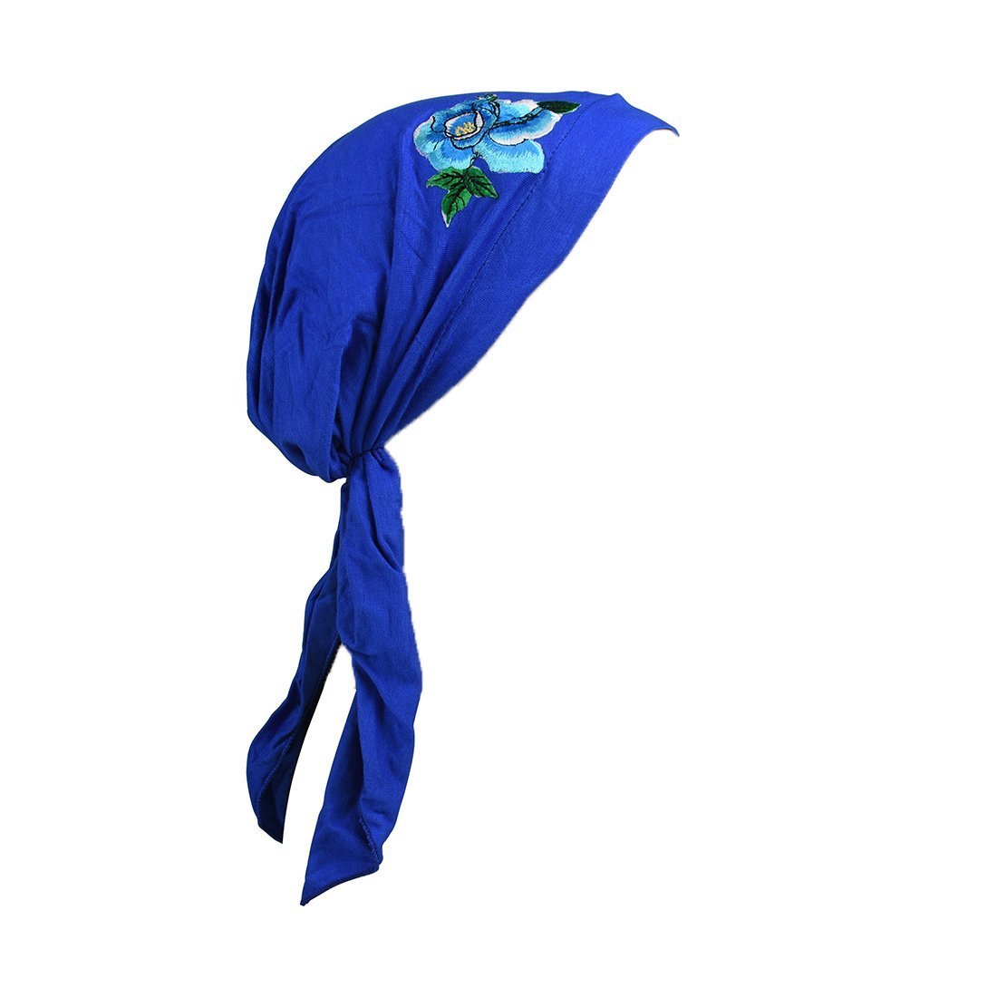 Pretied Bandana Cancer Hat Modesty Scarf with Blue Flower with Leaves