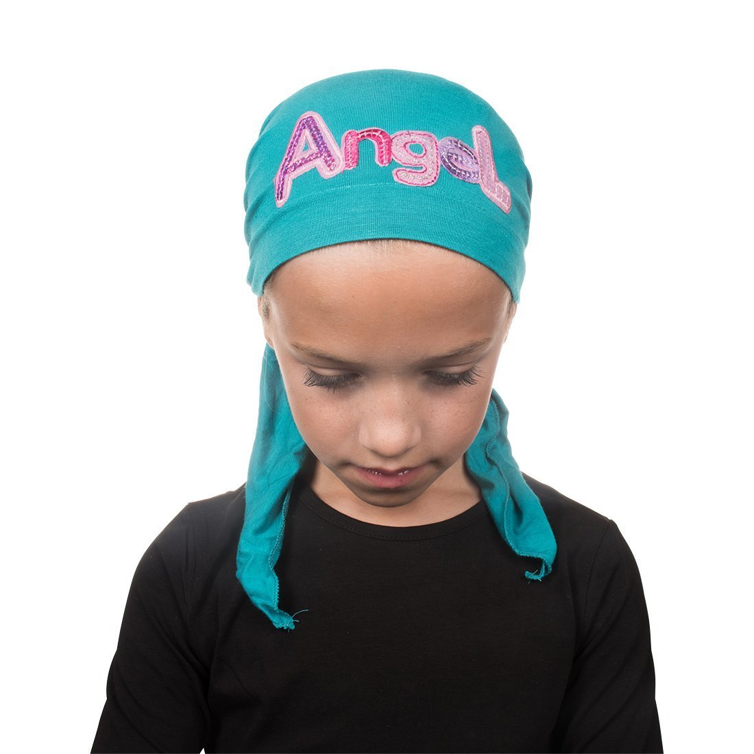 Pink Angel Applique on Child's Pretied Head Scarf Cancer Cap