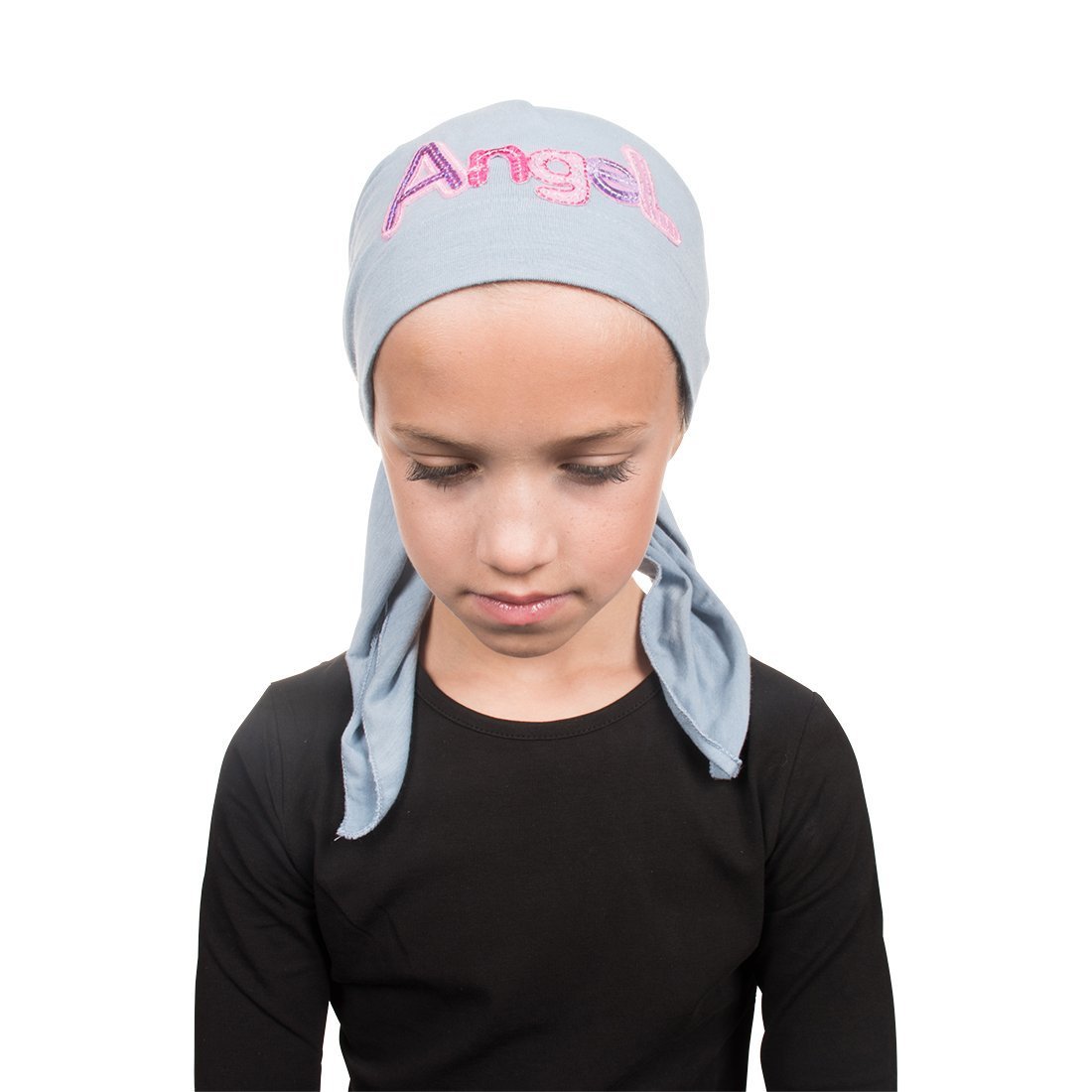 Pink Angel Applique on Child's Pretied Head Scarf Cancer Cap