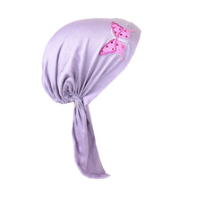 Load image into Gallery viewer, Sequin Butterfly Applique on Child&#39;s Pretied Head Scarf Cancer Cap