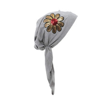 Load image into Gallery viewer, Landana Headscarves Pretied with Large Gold &amp; Red Flower