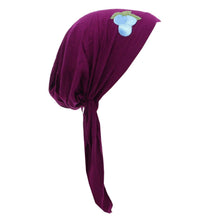 Load image into Gallery viewer, Pretied Headscarf Chemo Cap Modesty with Grape Cluster Applique