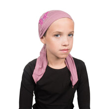 Load image into Gallery viewer, Sequin Butterfly Applique on Child&#39;s Pretied Head Scarf Cancer Cap