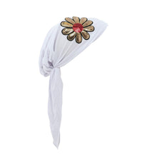 Load image into Gallery viewer, Landana Headscarves Pretied with Large Gold &amp; Red Flower