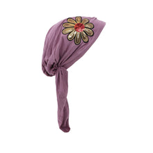 Load image into Gallery viewer, Landana Headscarves Pretied with Large Gold &amp; Red Flower