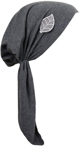 Pretied Head Scarf with Grey Leaf Chemo Cap Headwear