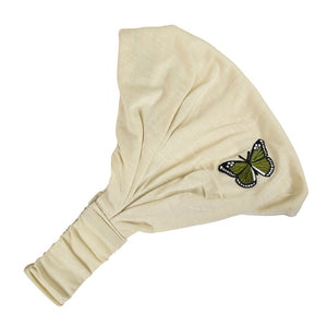 Head Wrap with Green Butterfly Applique