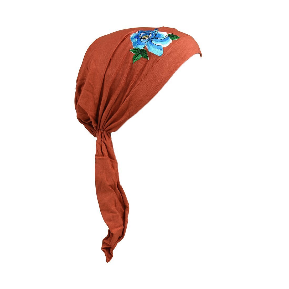 Pretied Bandana Cancer Hat Modesty Scarf with Blue Flower with Leaves